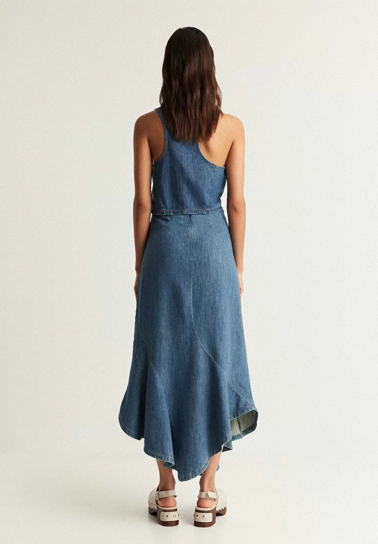 Online Scalpers Falda Midi Denim Bajo Vuelo